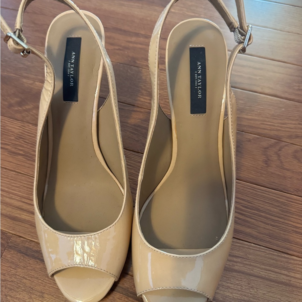 Ann Taylor Women's Tan Peep-Toe Slingback Heels